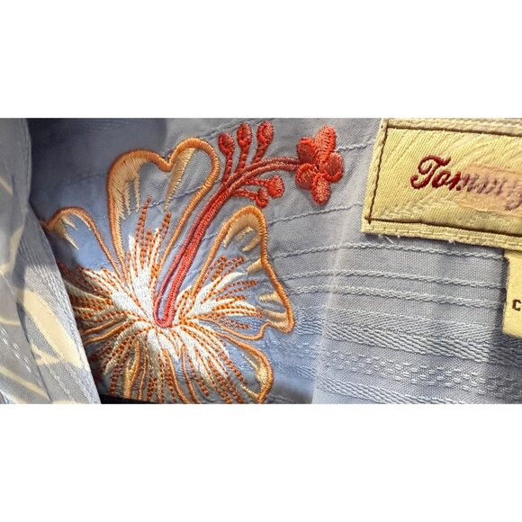 Tommy Bahama Men Light Blue Floral Button-Up Shirt L 100% Silk Short Sleeves - Picture 3 of 6